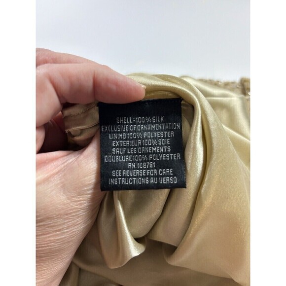 Aidan Mattox Sequin Cocktail Dress Gold Tan 2 Cold Shoulder Silk Lined - Picture 7 of 10